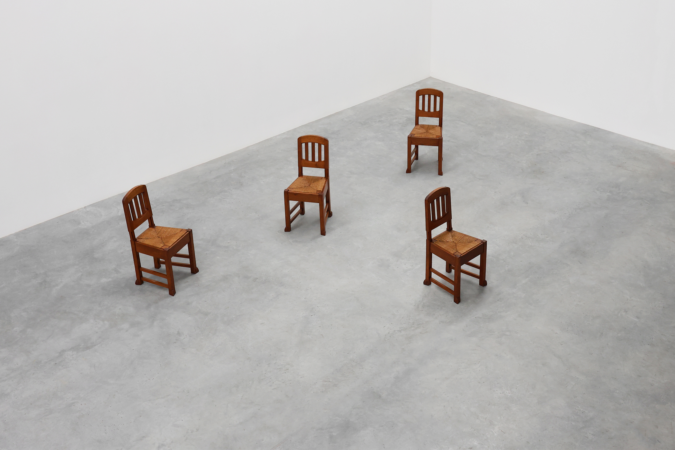 Set of 4 Early Art Deco Oak & Wicker Dining Chairs, Belgium, 1915 thumbnail